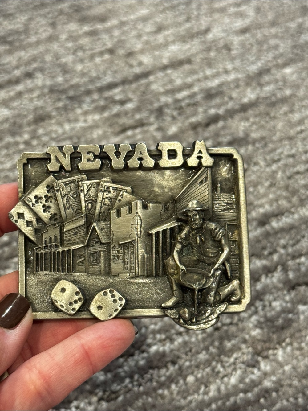 Vintage 1982 Siskiyou H-20 Nevada Pewter Belt Buckle Old West Vegas Casino